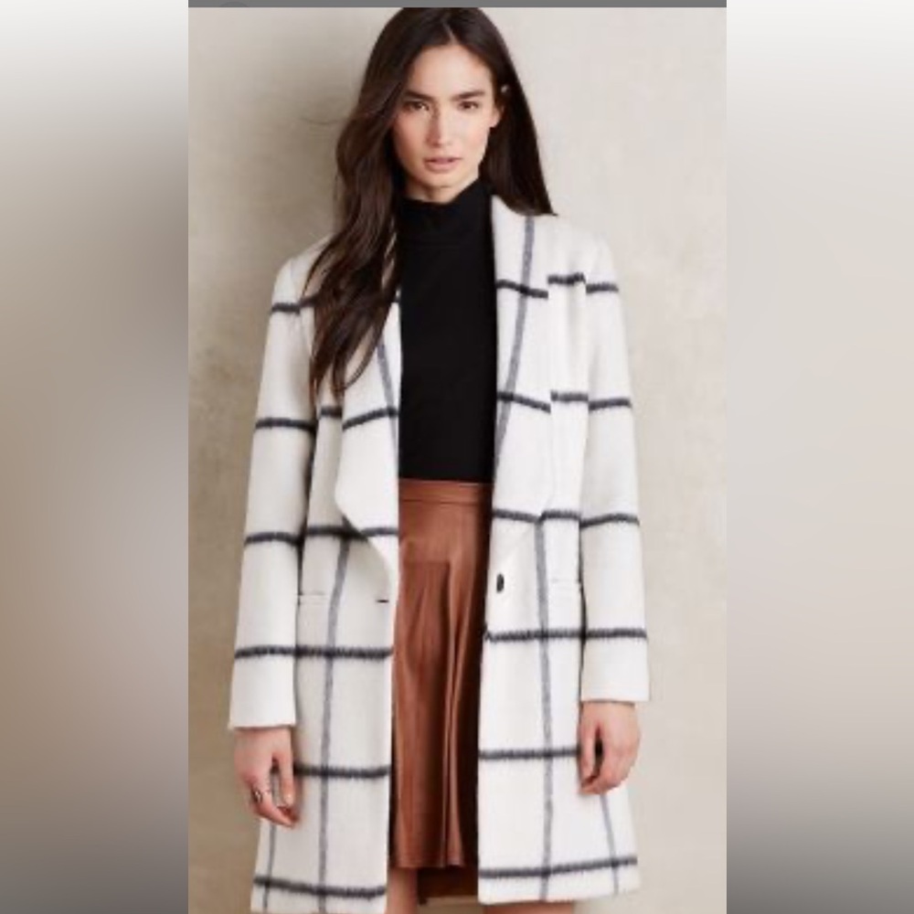 Anthropologie Elevenses Windowpane Coat, Women’s Size 4. Mohair, Silk Lined